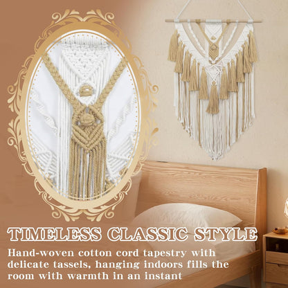 Gliterra Large Macrame Wall Hanging Handmade Boho Tapestry 43"x32" - Wall Art Decor for Living Room, Bedroom, Wedding (beige)