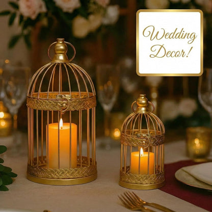 Vela Lanterns Bird Cage Decor Candle Holder Lantern Decorative Wedding Table Centerpiece Decorations, White, Small, Set of 4