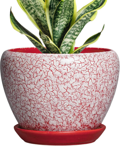 6 Inch Plant Pot - Ceramic Pots for Plants with Drainage Hole and Saucer, Round Succulent Planter Indoor Outdoor, Modern Flower Pot for Snake Plants, Home Decor, Gifts for Plant Lover, Blue