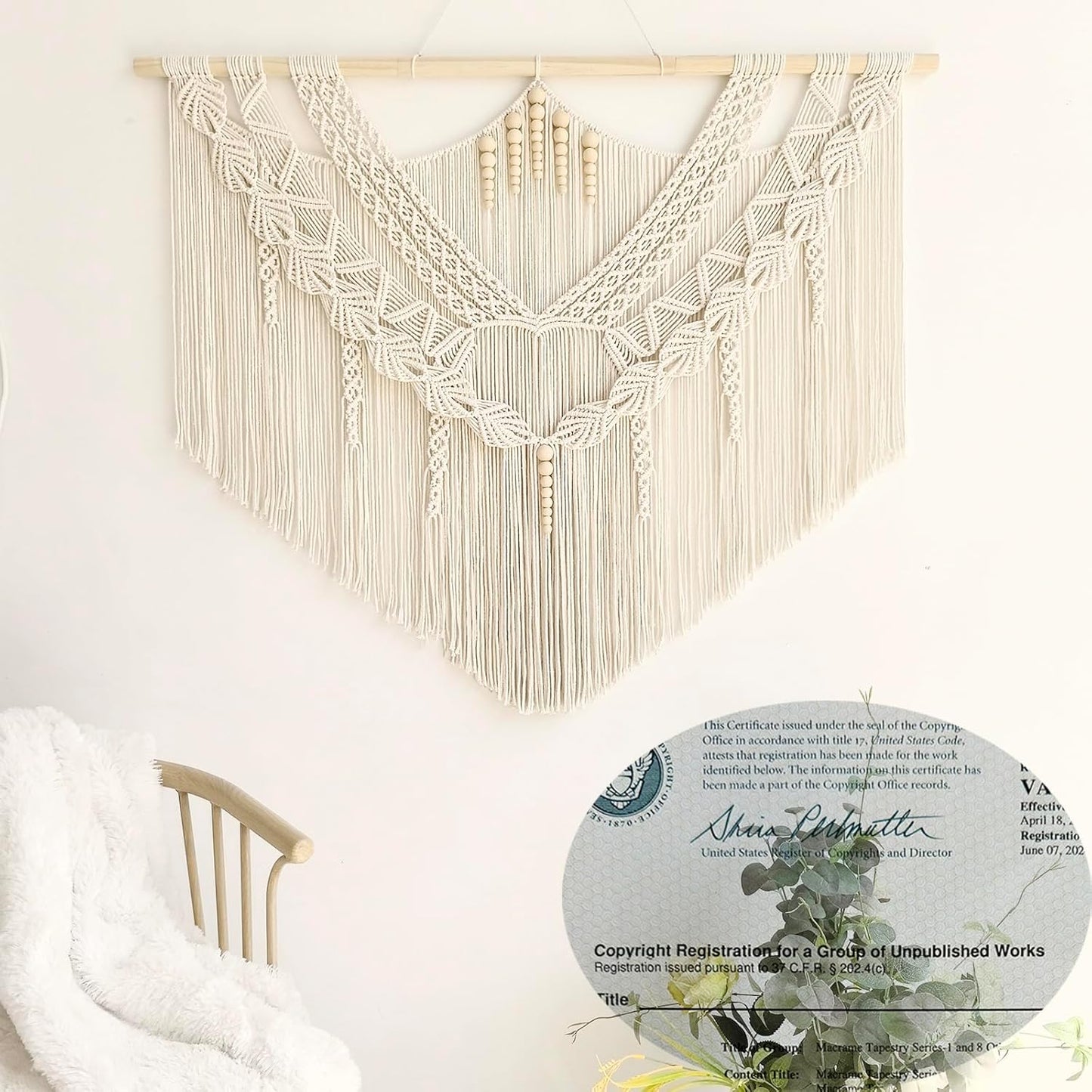 Achart Macrame Wall Hanging Large- Boho Wall Decor- large wall art- Wall Decor Living Room- Macrame Tapestry Boho Decor for Bedroom (Wooden Bead)
