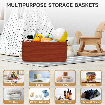 3-Pack Small Storage Baskets for Organizing | Woven Shelf Toy Basket | Rope Baskets for Gifts Empty | Closet Organizer Bins with Handles | Cube Decorative Box | 11.8×7.8×5.1” | Mixed brown