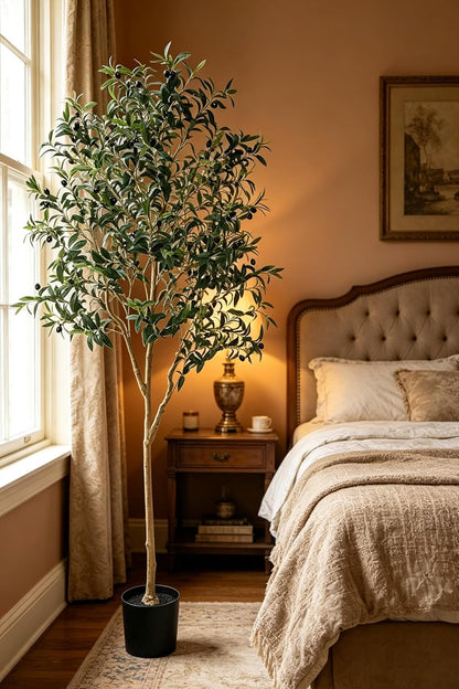 Artificial Olive Tree for Living Room Decor, 6FT Bendable Fake Plants Artificial Indoor, Faux Silk Plant Fake Trees in Potted with Oliver Branch Leaves and Fruits for Modern Home House Office Décor