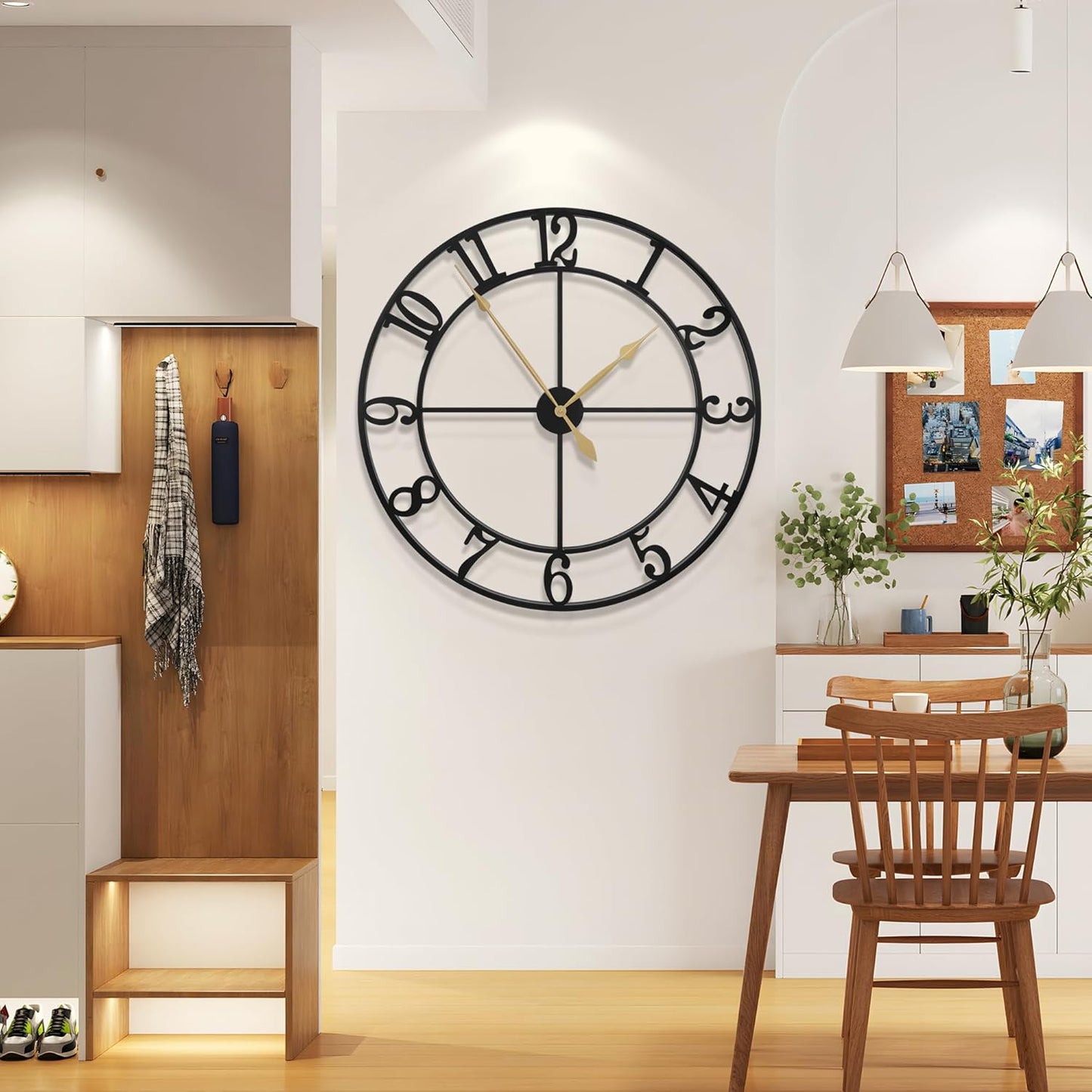 LEIKE 16" Large Wall Clocks Battery Operated, Round Modern Silent Non-Ticking Black Metal Wall Clock for Living Room Decor, Bedroom Kitchen (40cm Diameter, Black Roman Number)
