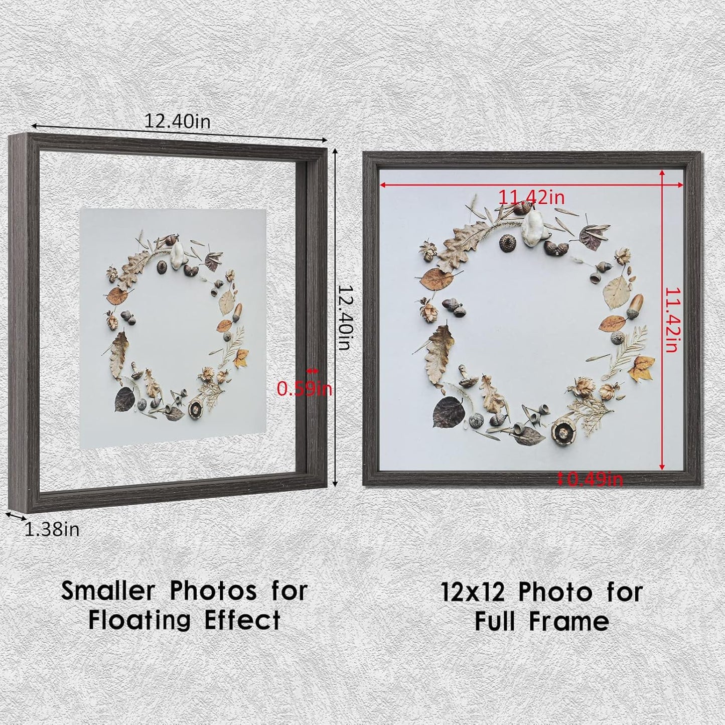 MUYE 11x14 Floating Frame Set of 2,Double Glass Rustic Frame,Display Any Size Photo up to 11x14,Wall Mount or Tabletop Standing,Natural