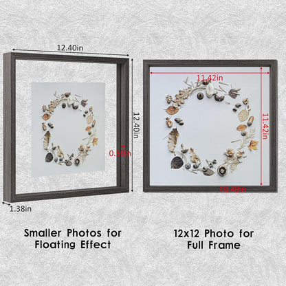 MUYE 11x14 Floating Frame Set of 2,Double Glass Rustic Frame,Display Any Size Photo up to 11x14,Wall Mount or Tabletop Standing,Natural