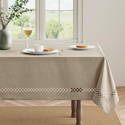 MIULEE Beige Rectangle Linen Polyester Tablecloth with Decorative Cutouts Spring Waterproof Stain Resistant & Shrink-Proof Table Cloth 52x70 inch Farmhouse Style for Dining Wedding and Outdoor