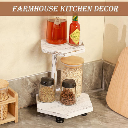 Tikea Farmhouse Wood Display Riser, 10 in. Farmhouse Pedestal Stand for Kitchen Bathroom Counter Decor, Round Display Tray for Soap Dispenser and Plant (Brown)