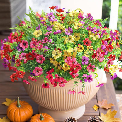 HyeFlora Artificial Flowers for Outdoor Indoor Garden Home Decoration, Faux Flower Daisy with Eucalyptus Leaves Fake Plants Greenery Boxwood Porch Patio, 12 Bundles (Mix Pink Red Purple Yellow)