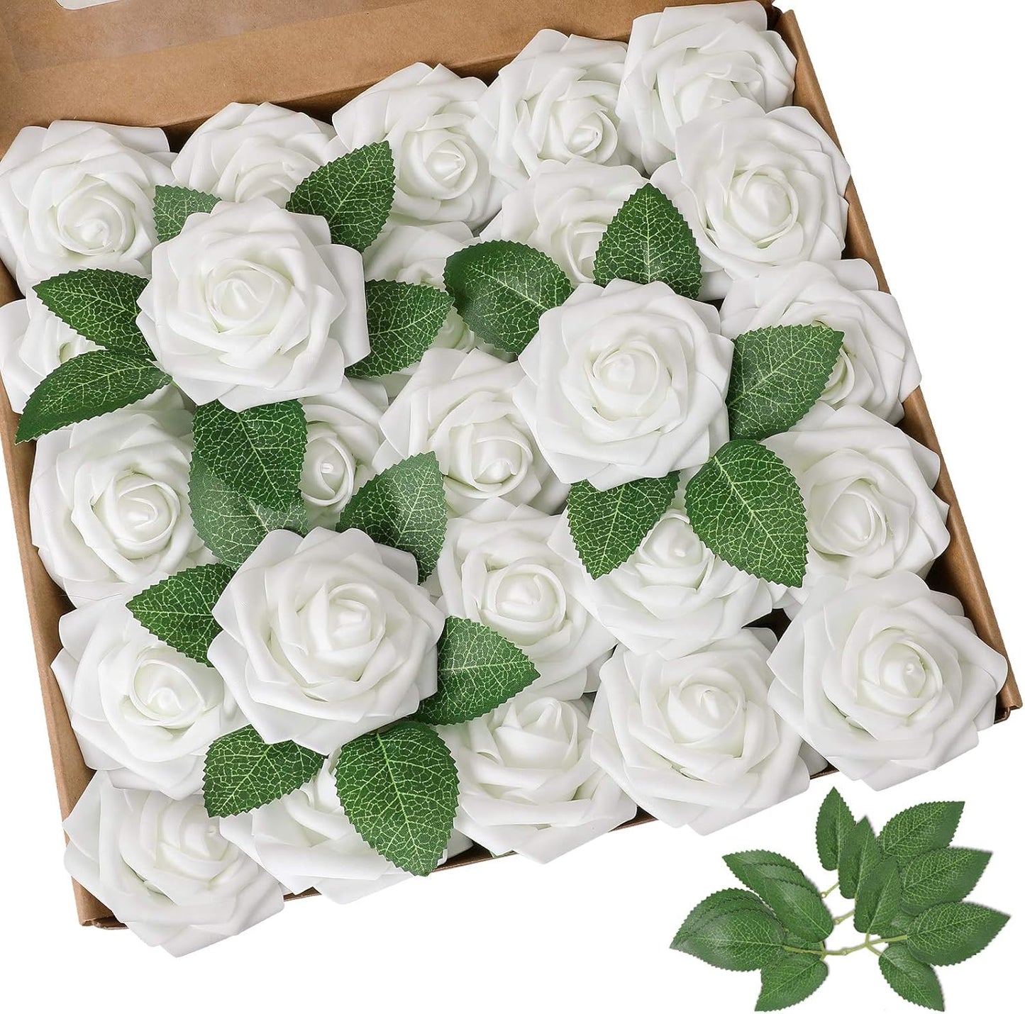AmyHomie Artificial Flowers Dark Red Rose 25pcs Real Looking Fake Roses w/Stem for DIY Wedding Bouquets Centerpieces Arrangements Party Baby Shower Mothers Day Christmas Tree Decorations