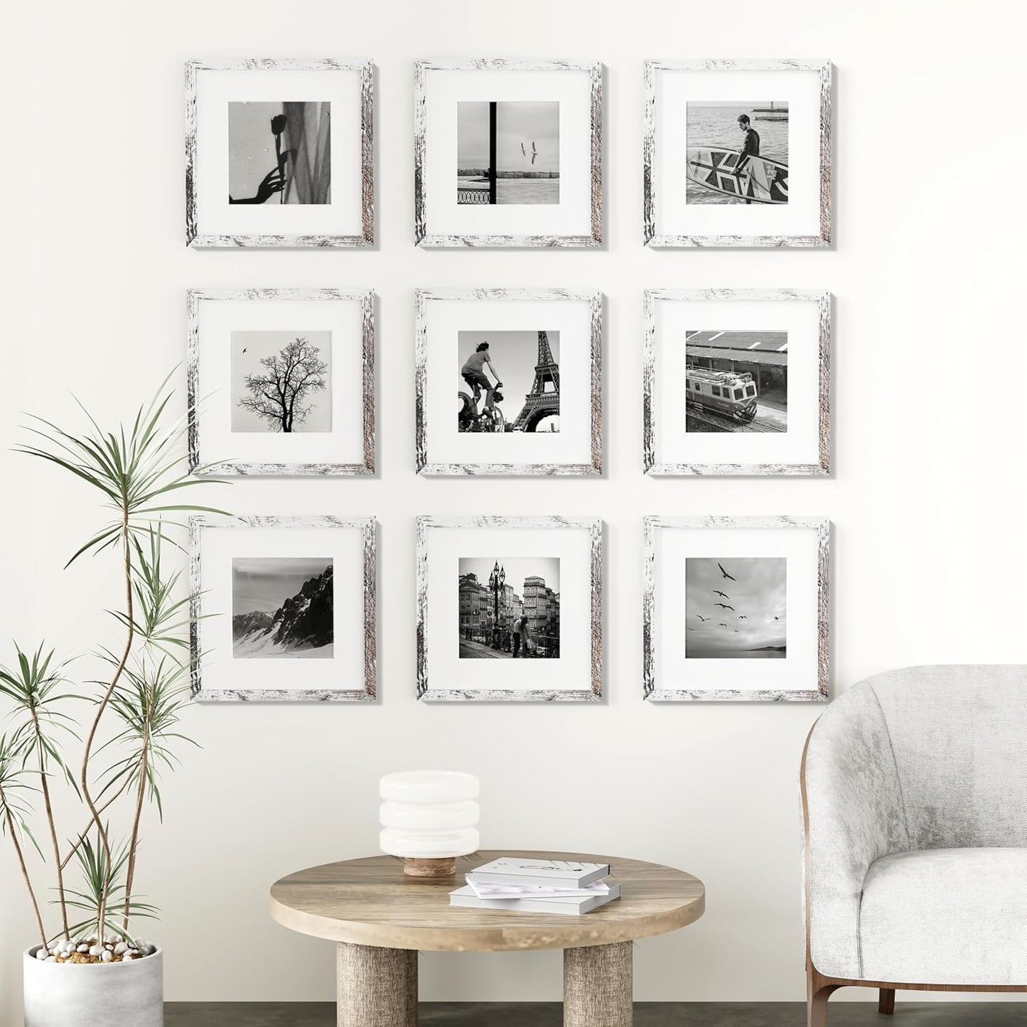 Vittanly 8x10 Picture Frames Set of 9, Shatter Resistant Plexiglass, Display 5x7 Pictures with Mat or 8x10 without Mat, Photo Frames for Wall or Tabletop, Engineered Wood, Black - Colors A