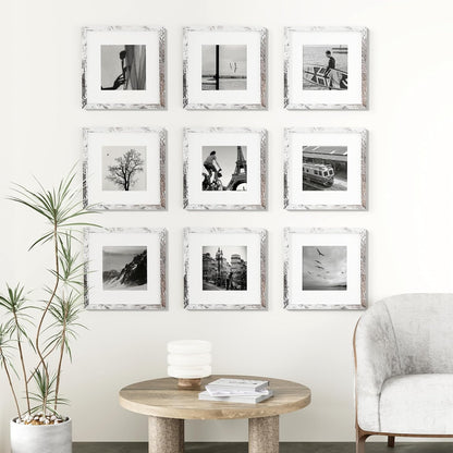 Vittanly 8x10 Picture Frames Set of 9, Shatter Resistant Plexiglass, Display 5x7 Pictures with Mat or 8x10 without Mat, Photo Frames for Wall or Tabletop, Engineered Wood, Black - Colors A