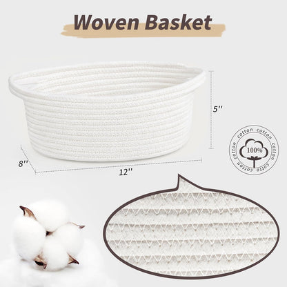 Pro Goleem Small Woven Basket with Gift Bags and Ribbons Durable Baskets for Mothers Day Gifts Empty Small Rope Basket for Storage 12"X 8" X 5" Baby Toy Baskets with Handles, White