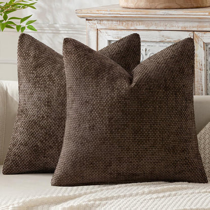 MIULEE Pack of 2 Couch Throw Pillow Covers 18x18 Inch Neutral Beige Modern Boho Accent Decorative Pillow Covers Soft Chenille Farmhouse Cushion Covers for Home Decor Bed Sofa Living Room