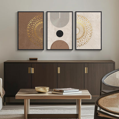Large Framed Neutral Abstract Wall Art for Living Room, 3 Piece Modern Canvas Prints Paintings Artwork for Walls, Black and Beige Pictures for Living Room Hallway Stair Office Wall Decor 24x36 Inch