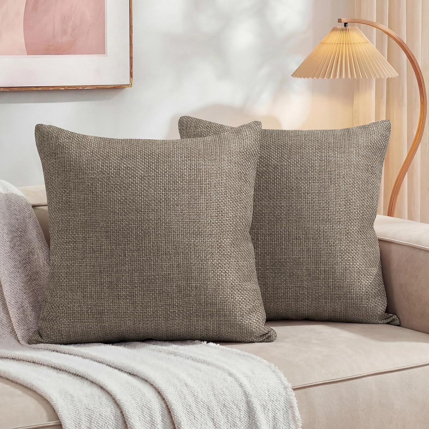 YDKGL Pack of 2 Pillow Covers 18x18, Beige Cream, Couch Decorative Boho Farmhouse Neutral Throw Pillow Case Covers with Zipper, for Living Room Bedroom Soft Pillowcase
