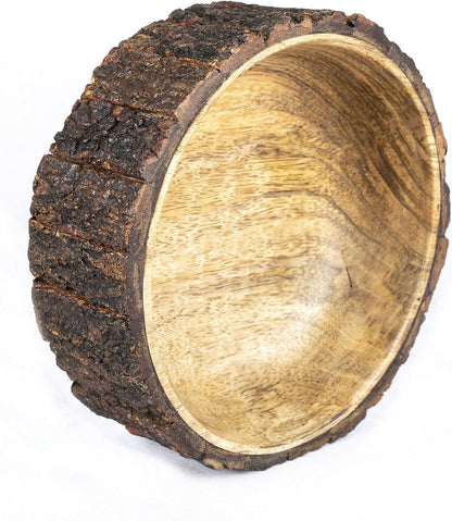 GoCraft Wood Potpourri Bowl with Tree Bark, Small, 6" Diameter x 3" Height, Wooden Decorative Bowl