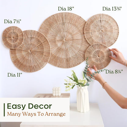 CHI AN HOME Wicker 23 Inch Jute Wall Decor Baskets, Set of 6 Extra Large Woven Jute Wall Plates, 23",21",15",13",12,10", Decorative Baskets for Wall Arts, Wall Hanging for Bedroom, Living Room, Office