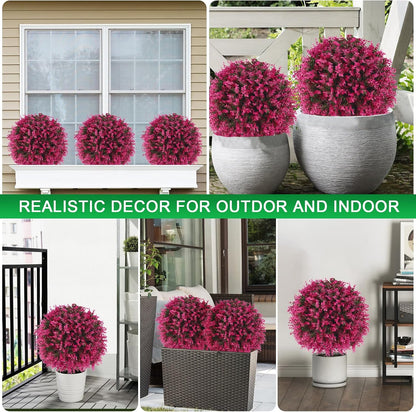 Artificial Lavender Topiary Ball Trees, 2 Set of UV Resistant Fake Evergreen Shrubs Bushes Plants with Ground Spike, Fake Plants for Outdoor Indoor Front Porch Garden