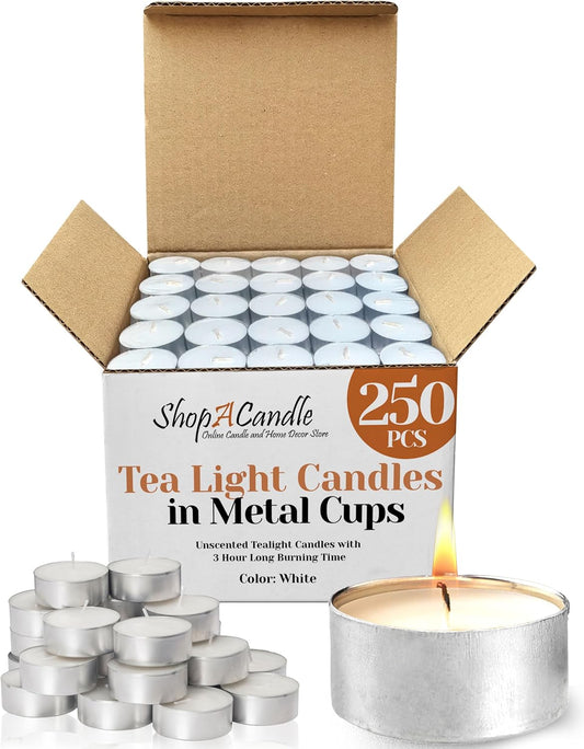 500 Pack Tealight Candles in Metal Cups - Clean, White Unscented Tealight Candles with 3 Hour Long Burning Time for Romantic Dinner, Weddings, Spa & Hotels