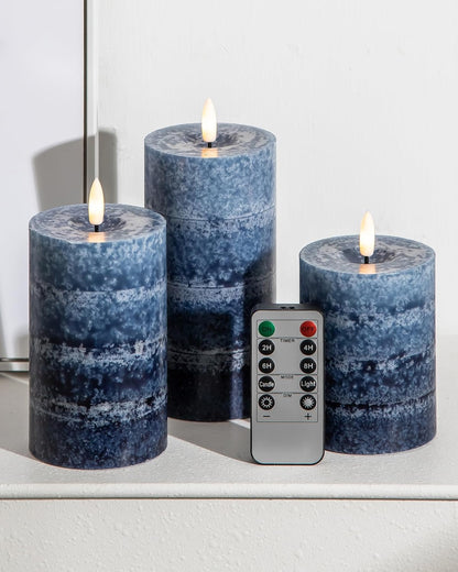 Stmarry Ivory Flameless Candles with Remote and Timer, Real Wax Made LED Pillar Candles Battery Operated with 3D Flickering Flame - 3" x 4",5",6" - Set of 3