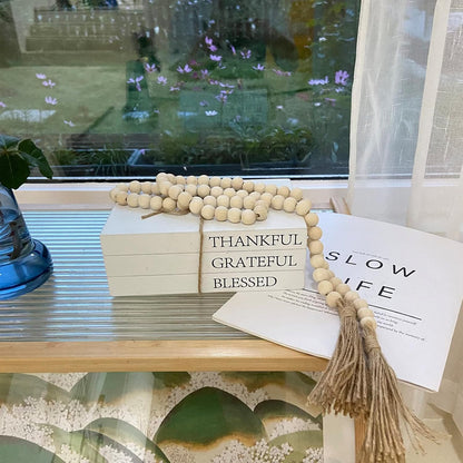 Decorative Books for Home Decor, White Faux Books for Decoration, Rustic Farmhouse Stacked Display Books with 52in Wood Bead Garland for Coffee Tables Living Room (TAKE TIME to DO)