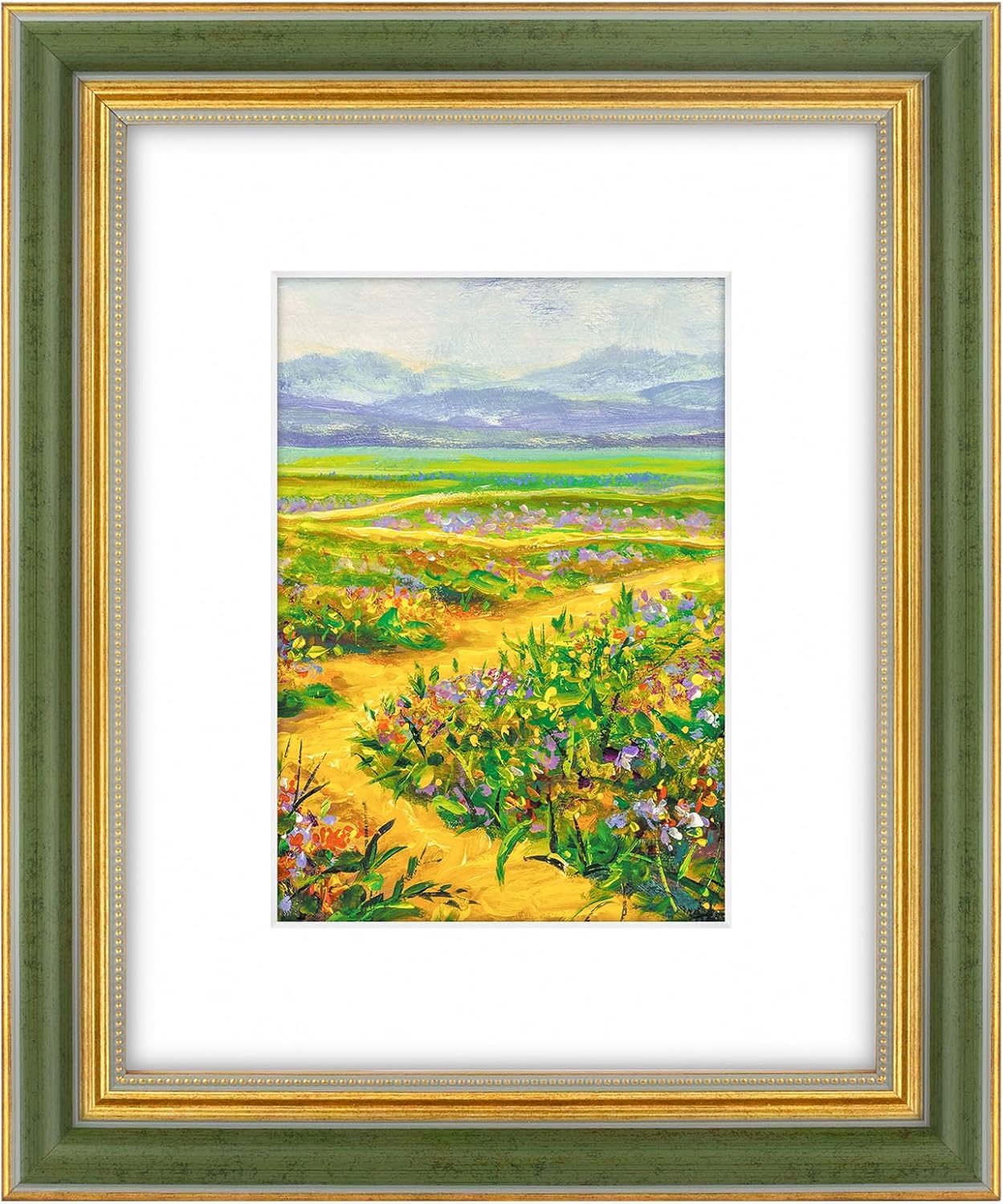Golden State Art,11x14 Ornate Picture Frame for 8x10 Photo with Mat or 11 x 14 Prints without Mat,Real Glass Wall Display(Color:Green Gold)