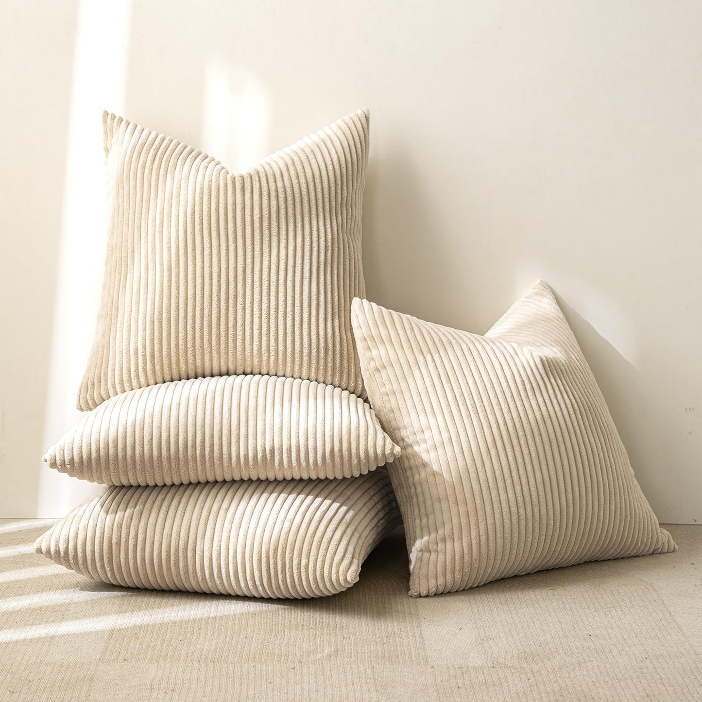 MIULEE Boho Farmhouse Sage Green Throw Pillow Covers 18x18 Inch Set of 4 Mordern Nordic Cushion Covers Soft Corduroy Spring Home Decor for Couch Bed Sofa Living Room Forest Green