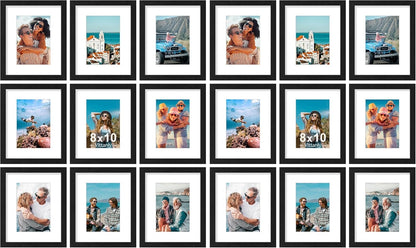 Vittanly 8x10 Picture Frames Set of 9, Shatter Resistant Plexiglass, Display 5x7 Pictures with Mat or 8x10 without Mat, Photo Frames for Wall or Tabletop, Engineered Wood, Black - Colors A