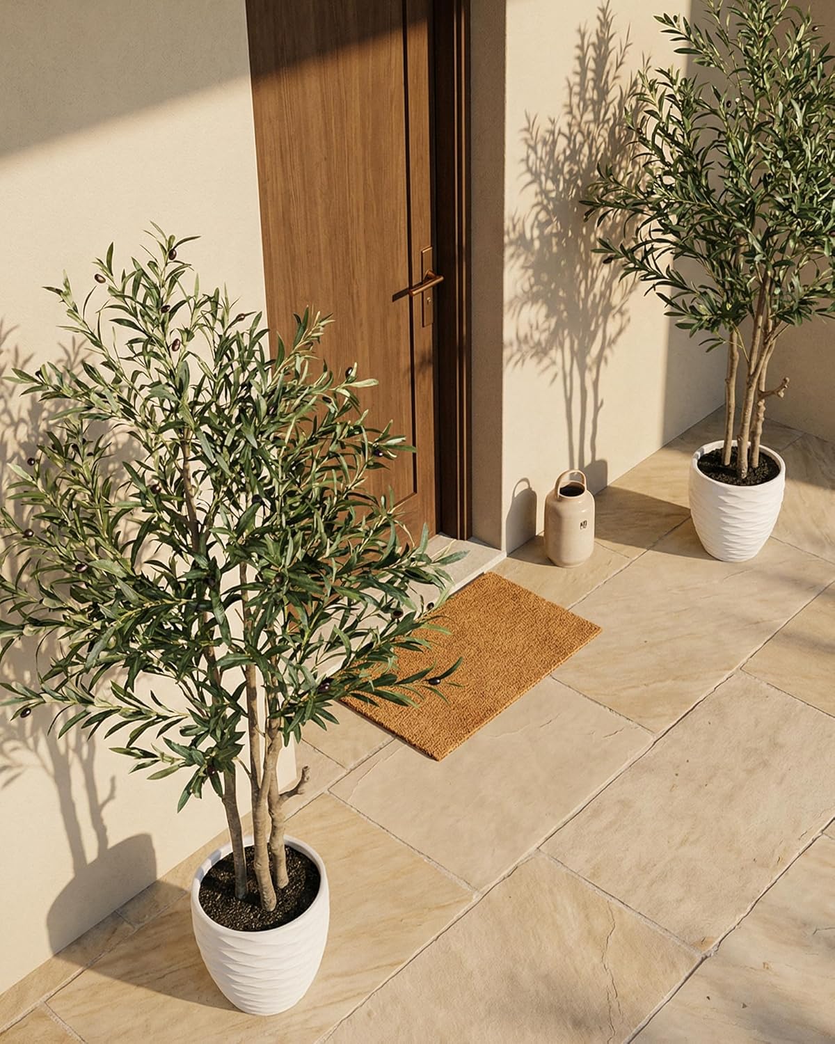 KOL 5.2ft Artificial Olive Tree Indoor, Tall Faux Olive Trees, Fake Olive Tree Floor Plant for Home Office Living Room Decor with Matte Black Pot