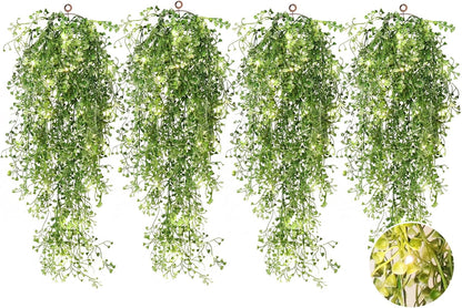 RECUTMS Fake Hanging Plants Artificial Ferns for Outdoor Hanging Faux Plants Vine Ivy Faux Fern Hanging Vines Wall Plants for Home Garden Party Wedding Decor (White 4P)