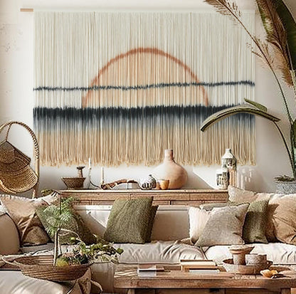 Jakalin Macrame Wall Hanging Dip Dyed Fiber Macrame Wall Decor Boho Cord Living Room Wall Art 57" Wx43 L