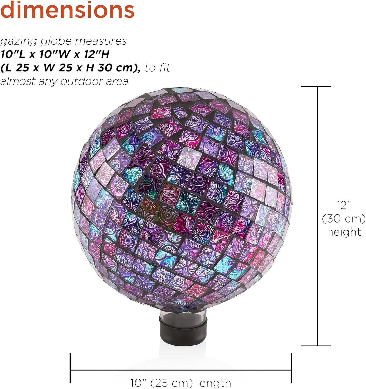 Alpine Corporation 10" Diameter Indoor/Outdoor Glass Mosaic Gazing Globe Yard Decoration, Purple Pearlized Petals Design
