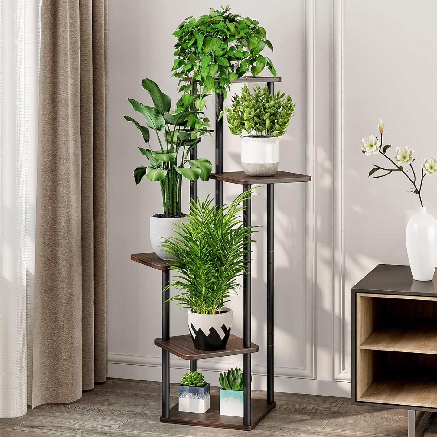AZERPIAN Plant Stand 5 Tier Indoor Metal Flower Shelf for Multiple Plants Corner Tall Flower Holders for Patio Garden Living Room Balcony Bedroom, Black (5 Tier-Black)