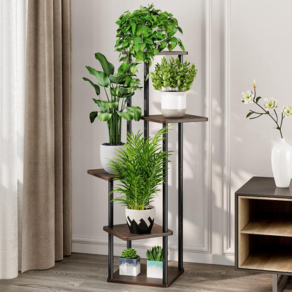 AZERPIAN Plant Stand 5 Tier Indoor Metal Flower Shelf for Multiple Plants Corner Tall Flower Holders for Patio Garden Living Room Balcony Bedroom, Black (5 Tier-Black)