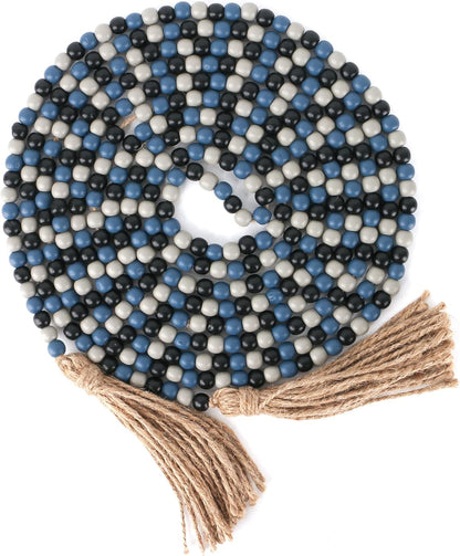 CVHOMEDECO. 16 Feet Wood Beads Garland with Tassels Farmhouse Rustic Wooden Decorative Bead String Wall Hanging Accent for Home Festival Decor. Orange