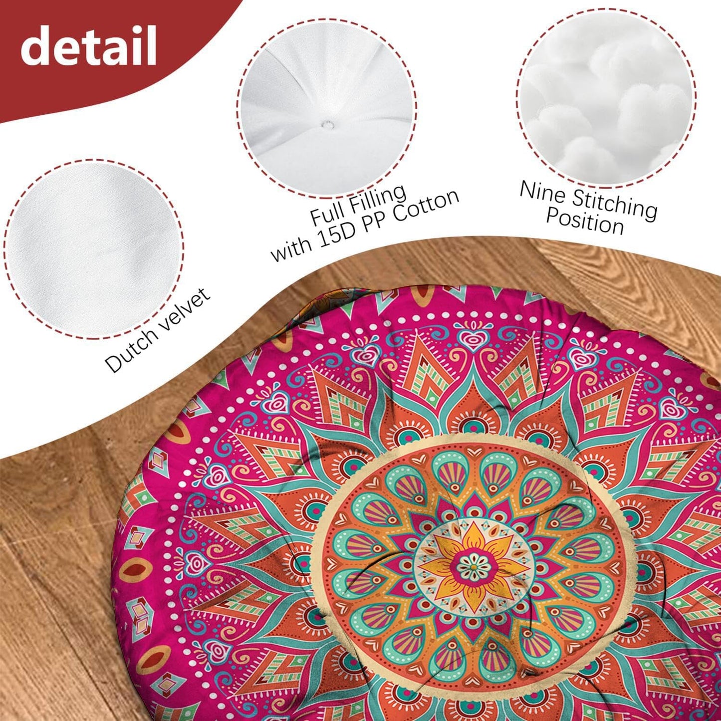 Mandala Meditation Cushion, Boho Meditation Mat, Meditation Pillows for Sitting on Floor, Cushions for Sitting in Home and Outdoor, Square Floor Pillow Cushion Seating for Yoga Accessories 22'' X 22''