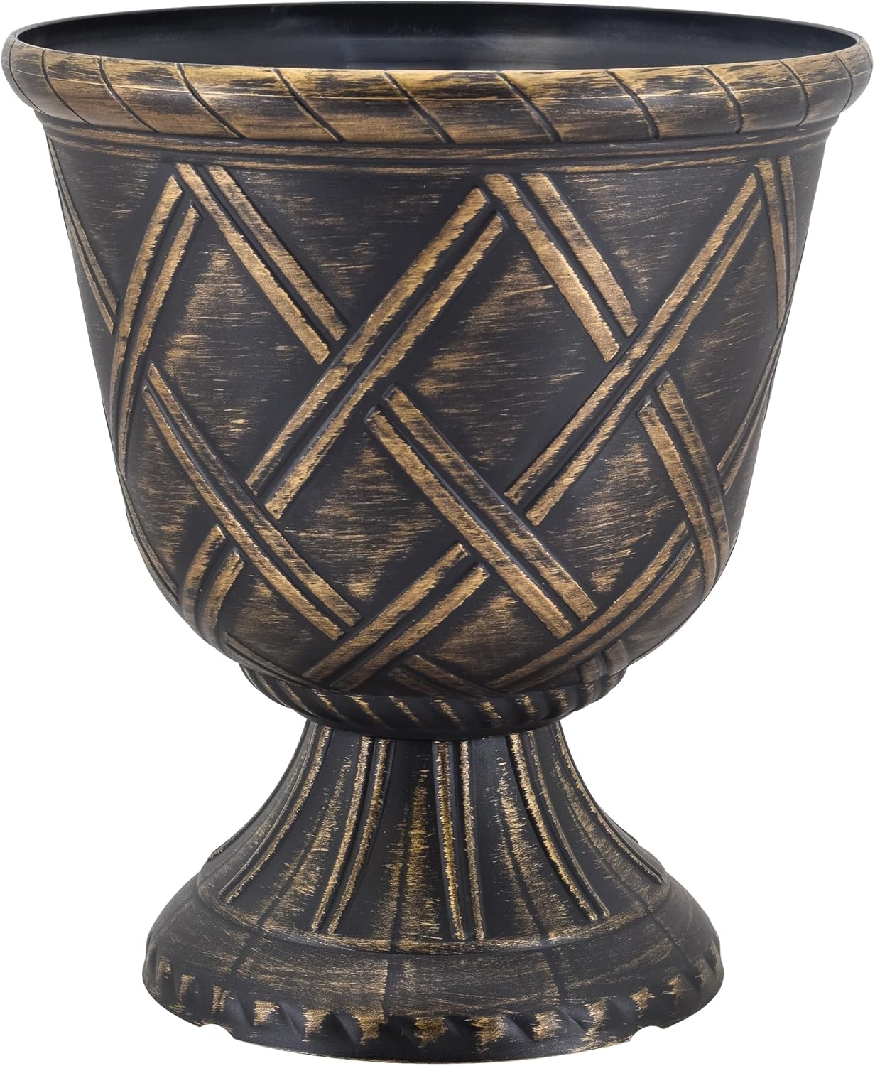 Arcadia Garden Products PL60GD Lattice Plastic Garden Urn, Classic Decorative Garden Pot Planter for Indoor and Outdoor Plants, Gold