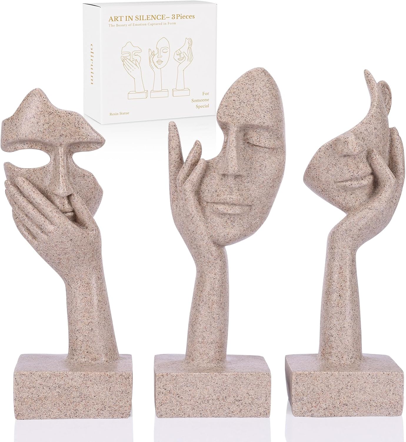3 Pcs Thinker Small Statue Set - Black Gold Home Decor Abstract Art Figurines for Shelves, Living Room Coffee Table, Office Desktop (3 Pcs Gold, 6")