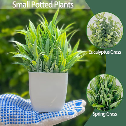 2 Pack Artificial Potted Plants Small Fake Eucalyptus - 7.5 Inch Mini Indoor Plants for Shelf, Desk, Bathroom Decor, Mantel Real Touch Faux Greenery (Sage Green)
