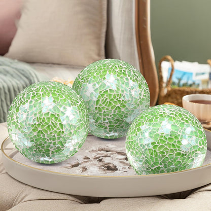 3Pcs Mosaic Glass Orbs Decorative Balls Set 8.5cm/3.35inch Blue Sphere Wedding Party Home Decor Table Centerpiece