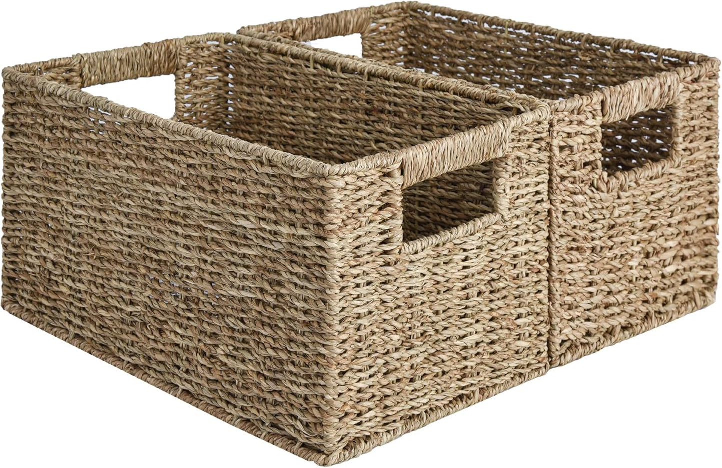 StorageWorks Wicker Basket, Baskets for Organizing, Storage Basket with Built-in Handles, Water Hyacinth Shelves (Medium 2-Pack, Natural Hyacinth)