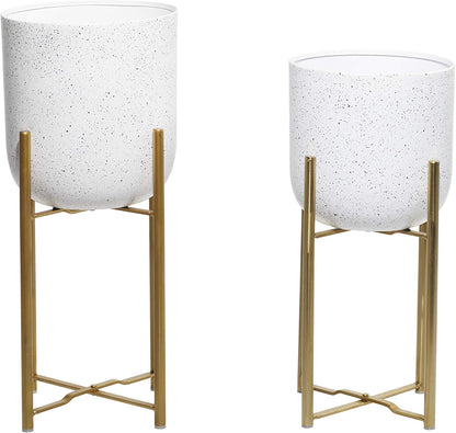 CosmoLiving by Cosmopolitan Metal Indoor Outdoor Planter Dome Large Planter Pot with Removable Stand, Set of 2 Planters 19", 22"H, Gold