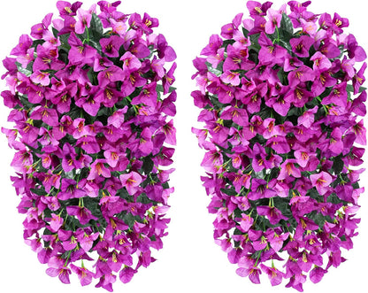 Faux Bougainvillea Artificial Flowers Plants for Outdoor Outside Decoration, 2 PCS Red Fake Flowers UV Resistant Look Real Silk Long Trailing Vines for Front Door Porch Planter Urn Patio Garden Yard