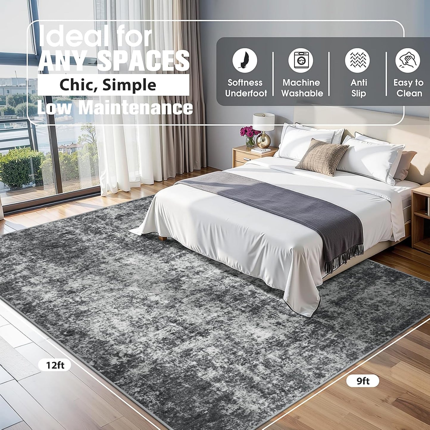 8x10 Area Rugs for Living Room Rug Washable: Abstract Large Rug for Dining Room Bedroom Carpet Non Slip 8 by 10 Indoor Modern Nursery Home Office Blue Grey