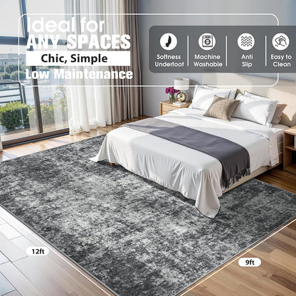 8x10 Area Rugs for Living Room Rug Washable: Abstract Large Rug for Dining Room Bedroom Carpet Non Slip 8 by 10 Indoor Modern Nursery Home Office Blue Grey