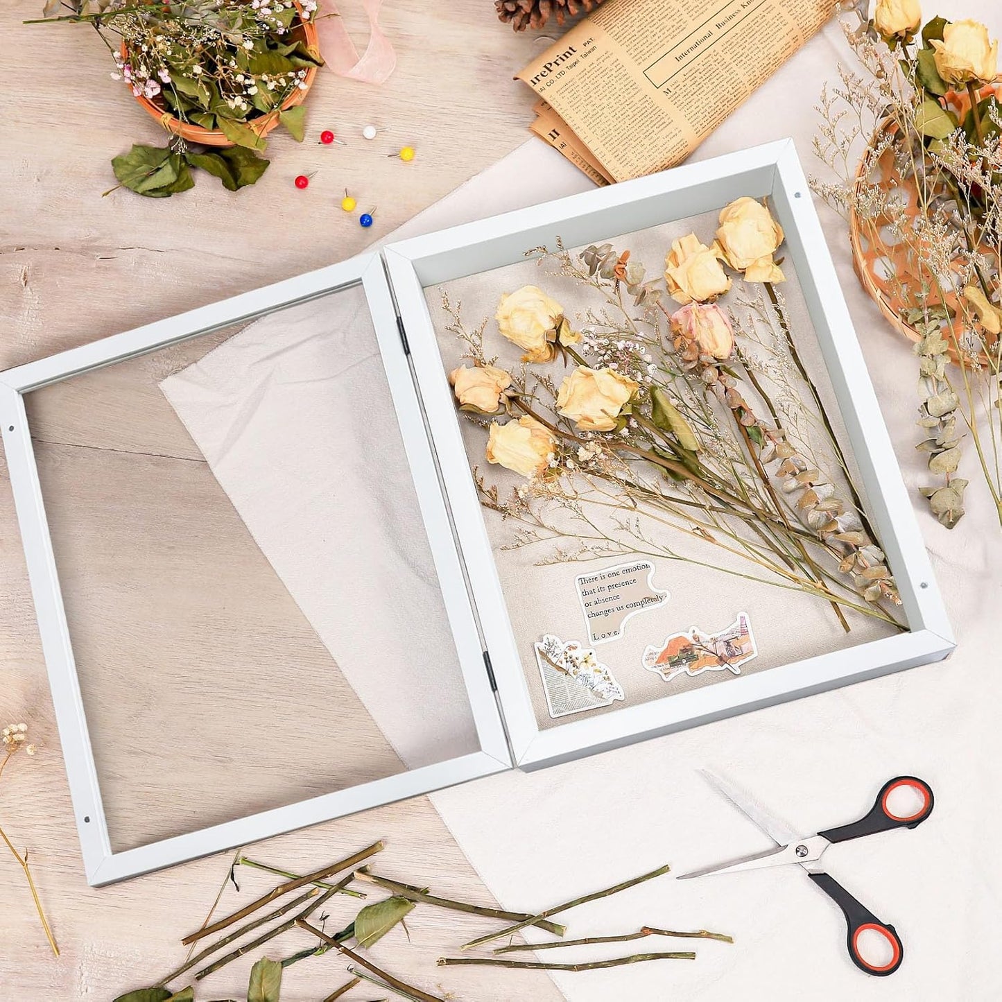 Califortree 8x10 Shadow Box Frame with Linen Back - Sturdy Rustic Memory Display Case of Flower, Pictures, Medals and More, White
