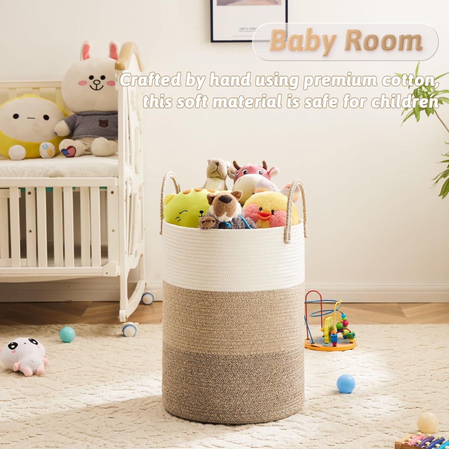 Artfeel Laundry Basket,Woven Cotton Rope Laundry Hamper,60L for Decor Storage of Dirty Clothes,Toys and Blankets in Bathroom,Baby Room and Living Room