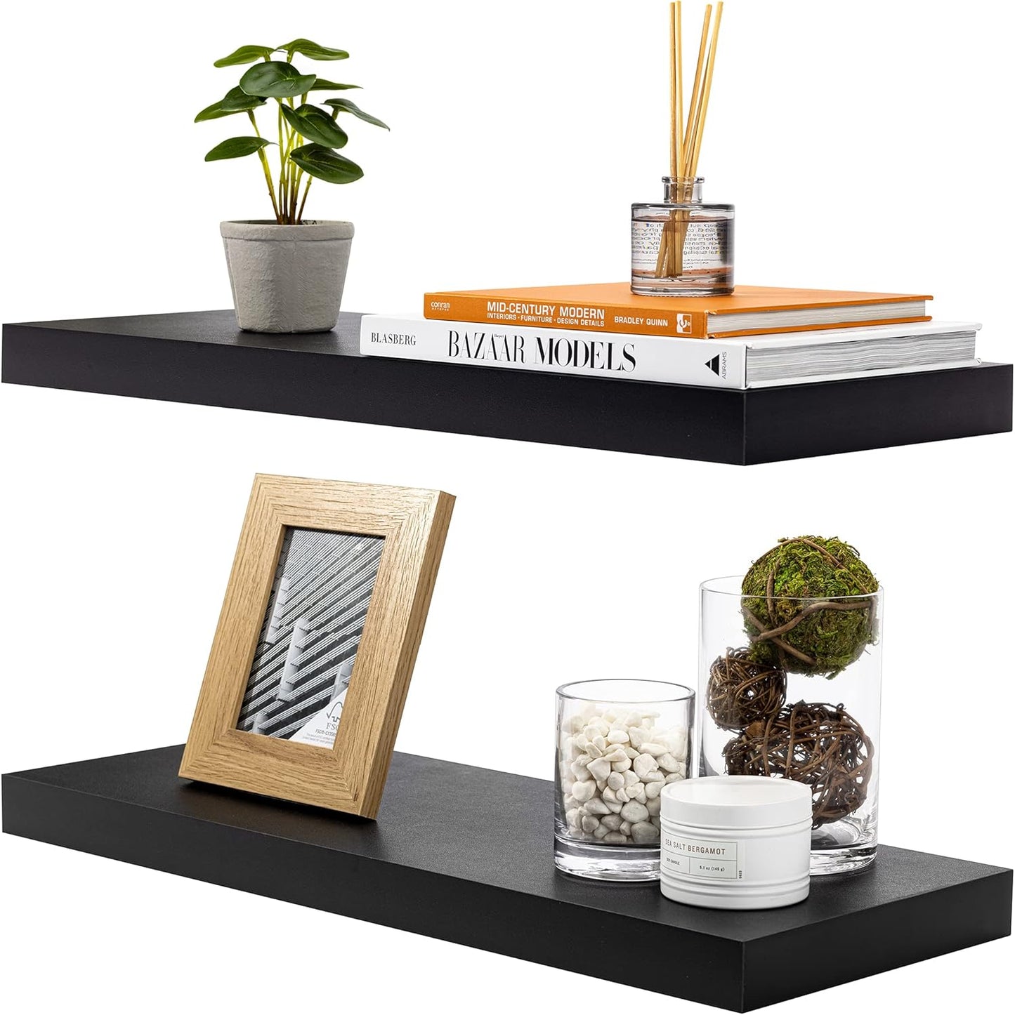 Sorbus Floating Shelves for Wall - 24" Bathroom Shelves, Wall Decor for Bedroom, Kitchen, Living Room, Home Decor & Book Storage - Mounted Floating Shelf with Invisible Brackets (White, 2 Pack)
