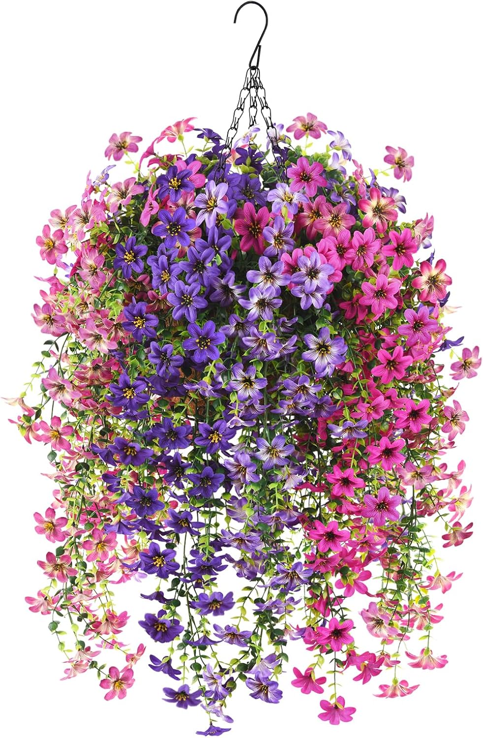 INQCMY Artificial Fake Hanging Plants Flowers Basket for Spring Summer Outdoor Outside Porch Decoration,UV Resistant Faux Silk Violet in Planter for Home Patio Balcony Garden Yard Decor(Red)