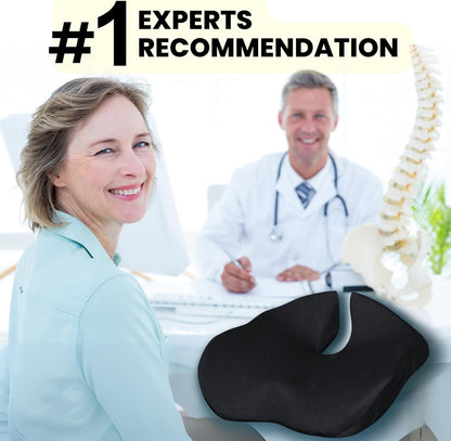Extra Large Memory Foam Seat Cushions for Office Chairs, Pressure Relief Seat Cushion for Tailbone Pain Relief, Sciatica & Back Pain, Ergonomic Office Chair Cushion for Long Sitting & Driving (Black)